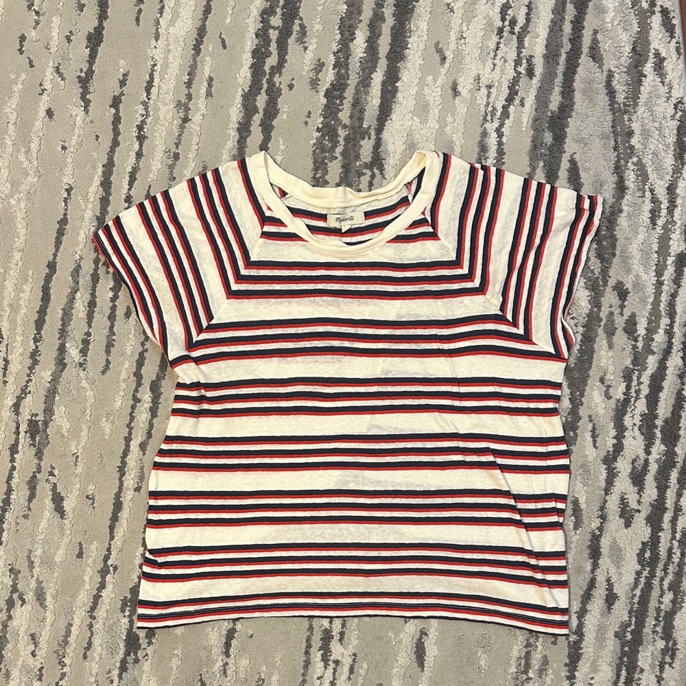 Madewell Tee with Red, Blue, and White Stripes